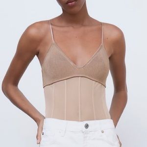Zara nude sheer bodysuit size small NWOT